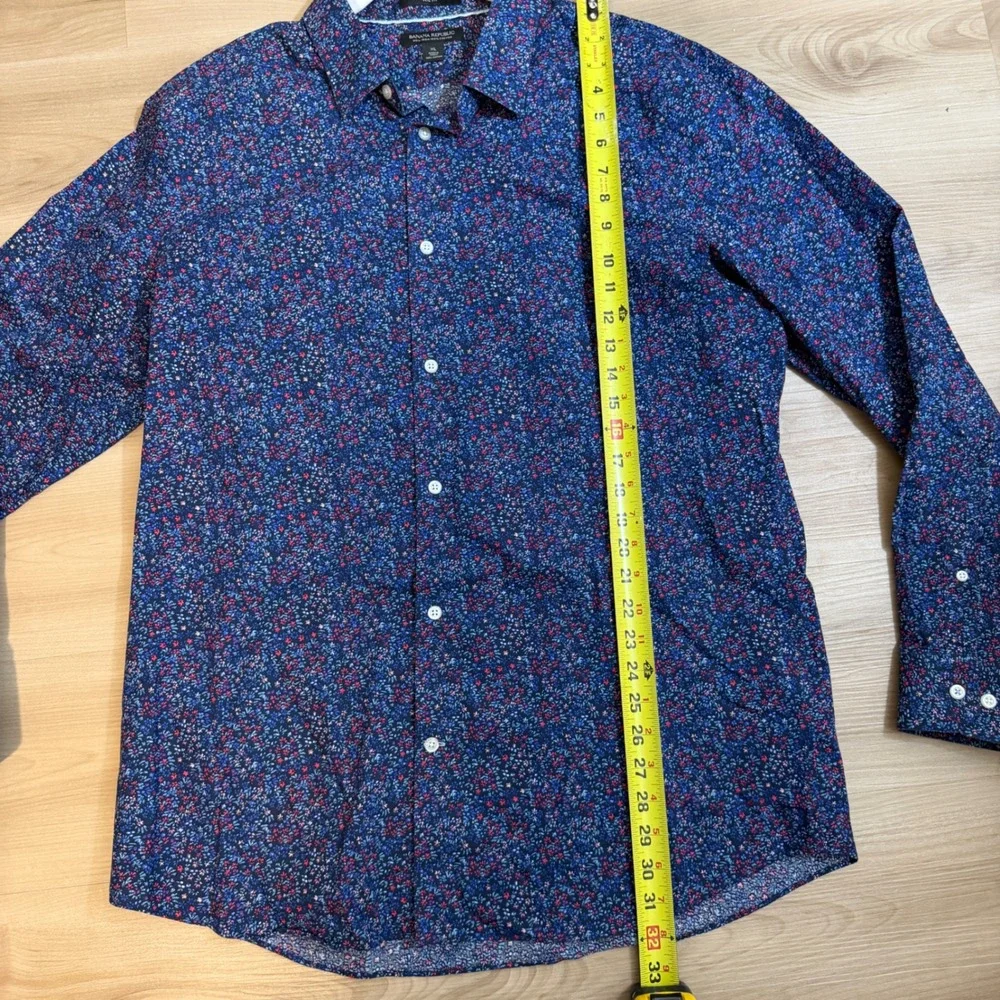 Banana Republic Button Front Shirt Mens XL Blue Floral‎ Slim Fit Non Iron LS